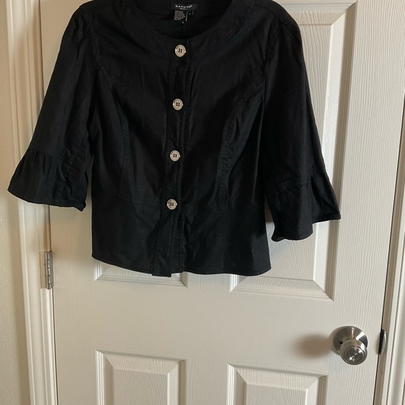 Sandro Sportswear Linen Blend Black Bell Sleeve Button Up Peplum size large - Picture 7 of 7